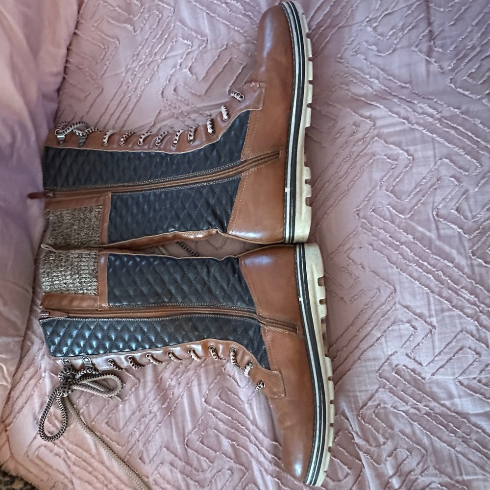 Quilted Lace-Up Tall Boots in Brown and Black